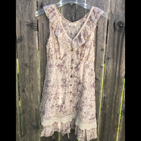 Blue Bird Boho Vibes Button Dress With Lace - Picture 2 of 8